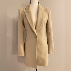 Zara Women’s Long Blazer Beige Shoulder Pads XS Extra Small